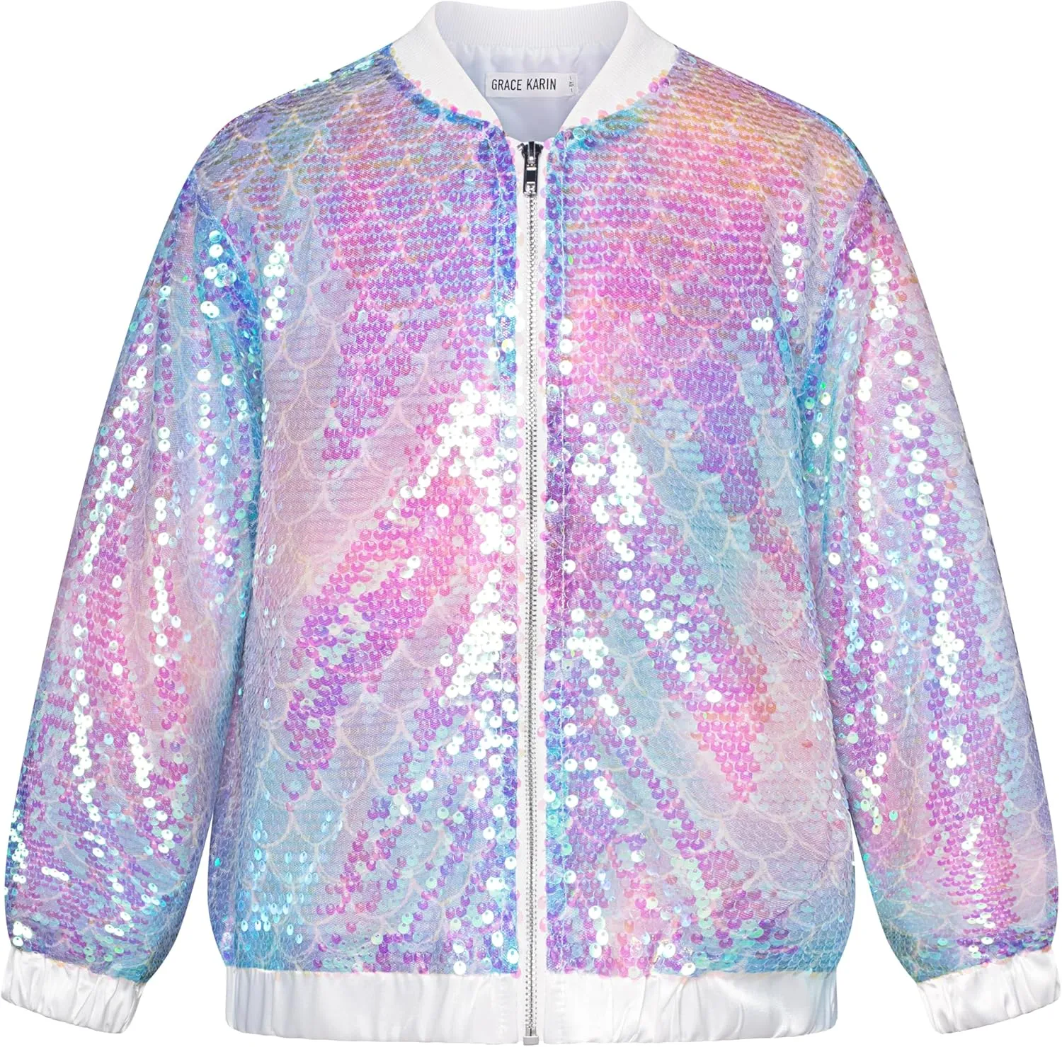 GRACE KARIN Girls Sequin Jacket Kids Bomber Zip Outwear Sparkle Fall Costume Top Dress Coat Size 5-14
