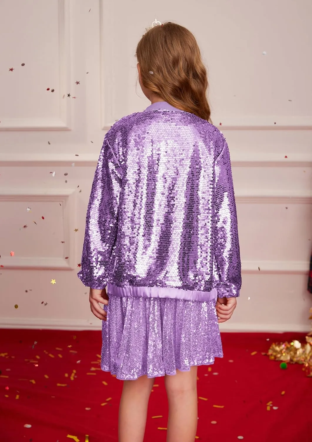 GRACE KARIN Girls Sequin Jacket Kids Bomber Zip Outwear Sparkle Fall Costume Top Dress Coat Size 5-14