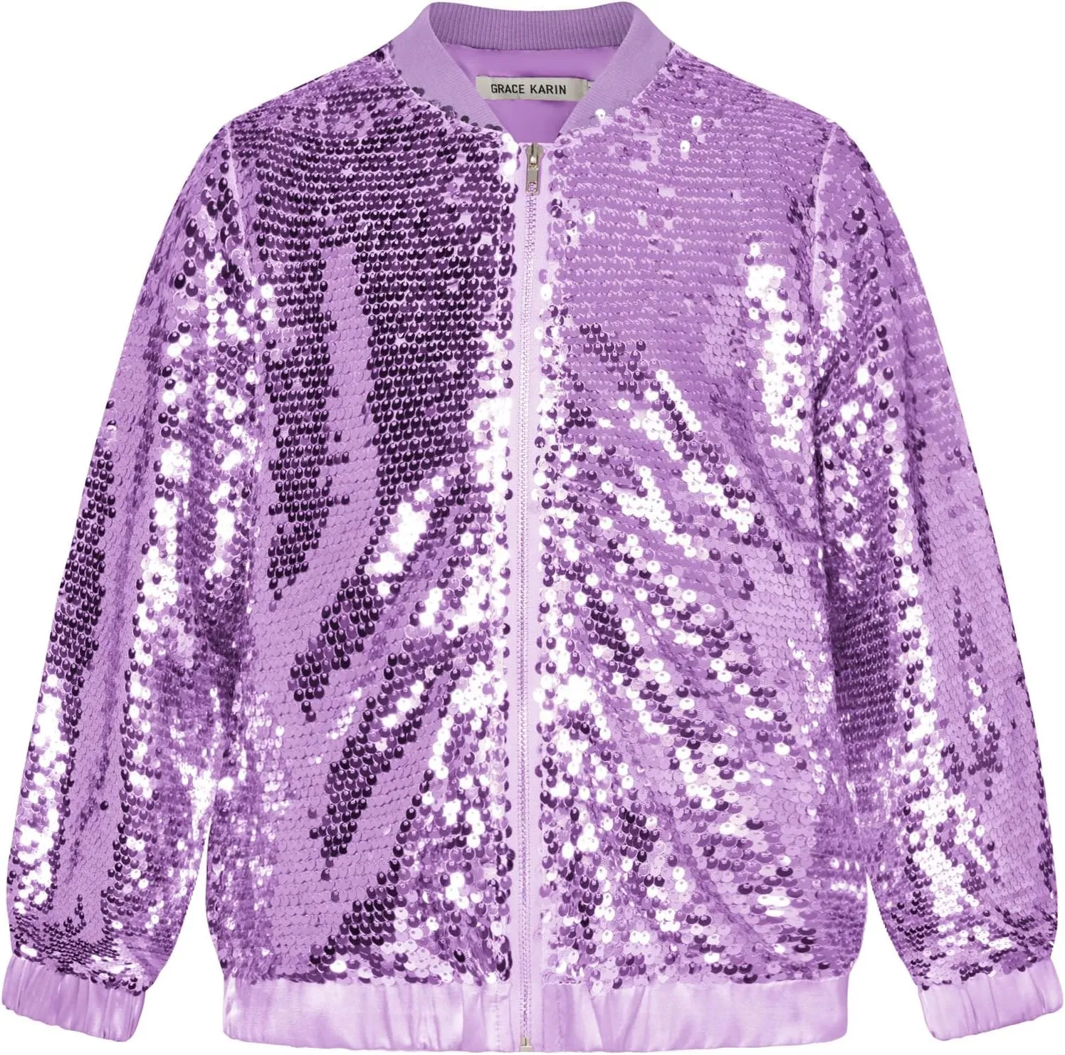 GRACE KARIN Girls Sequin Jacket Kids Bomber Zip Outwear Sparkle Fall Costume Top Dress Coat Size 5-14