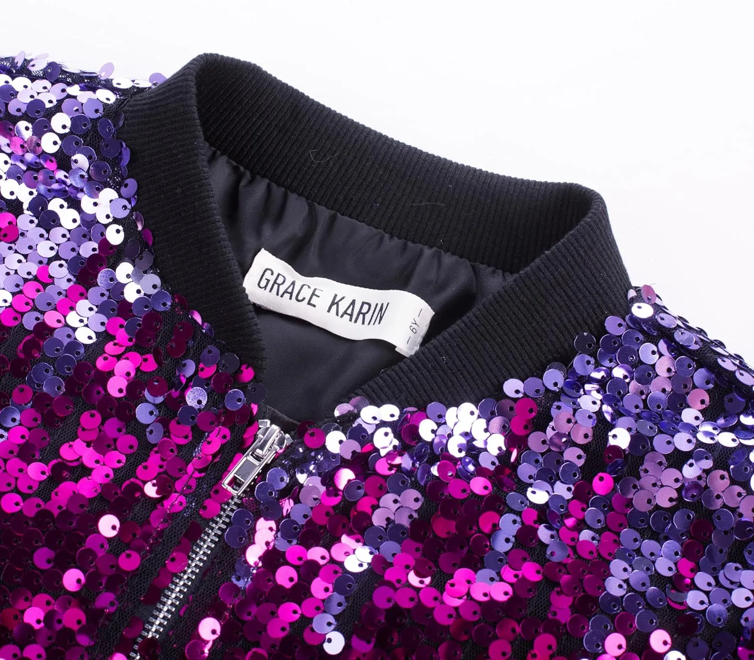 GRACE KARIN Girls Sequin Jacket Kids Bomber Zip Outwear Sparkle Fall Costume Top Dress Coat Size 5-14