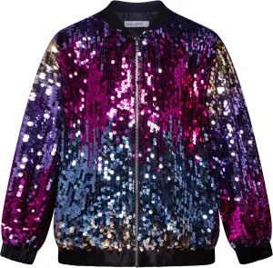 GRACE KARIN Girls Sequin Jacket Kids Bomber Zip Outwear Sparkle Fall Costume Top Dress Coat Size 5-14