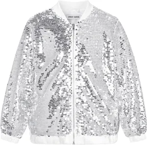 GRACE KARIN Girls Sequin Jacket Kids Bomber Zip Outwear Sparkle Fall Costume Top Dress Coat Size 5-14