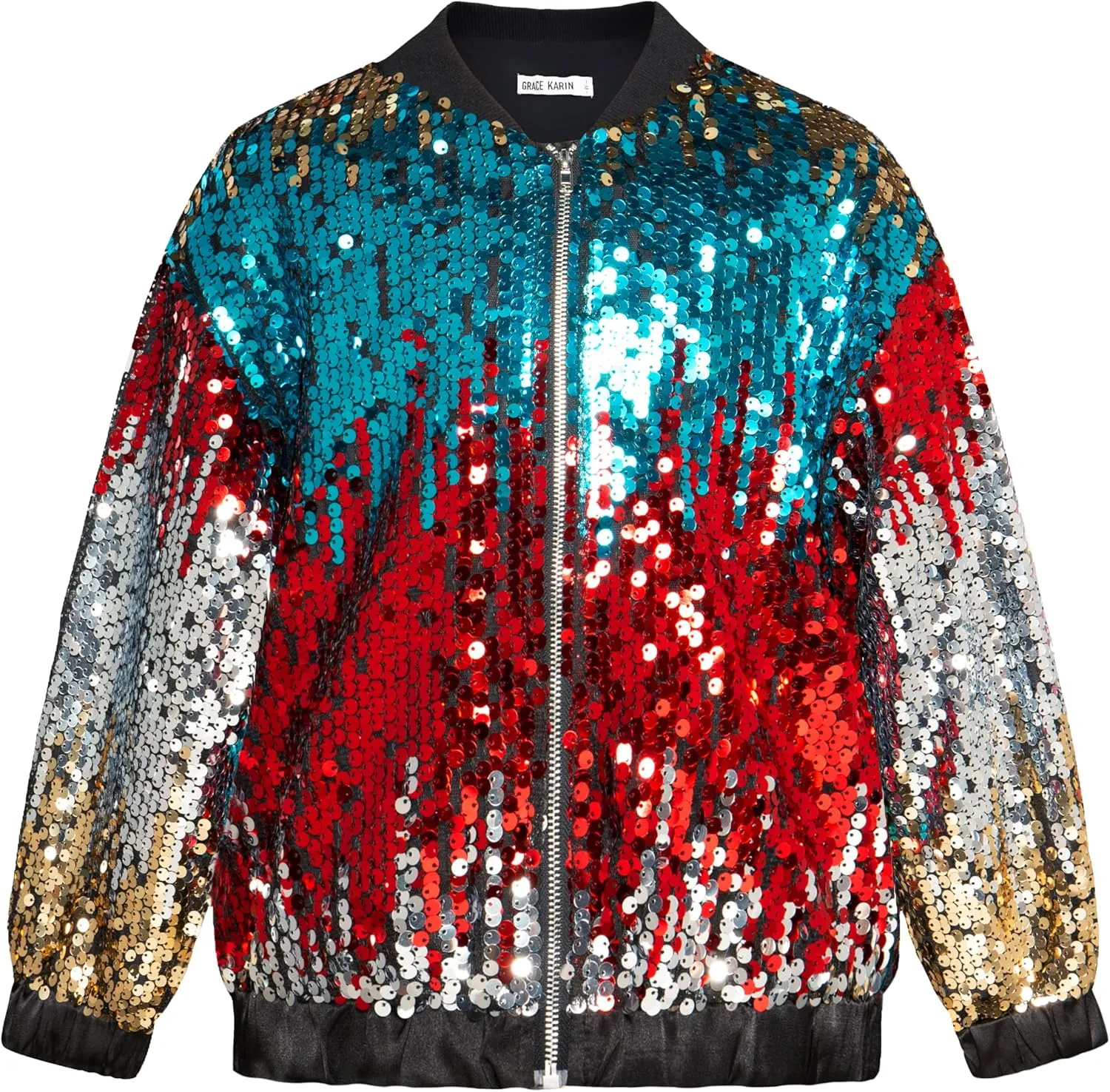 GRACE KARIN Girls Sequin Jacket Kids Bomber Zip Outwear Sparkle Fall Costume Top Dress Coat Size 5-14