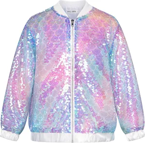 GRACE KARIN Girls Sequin Jacket Kids Bomber Zip Outwear Sparkle Fall Costume Top Dress Coat Size 5-14
