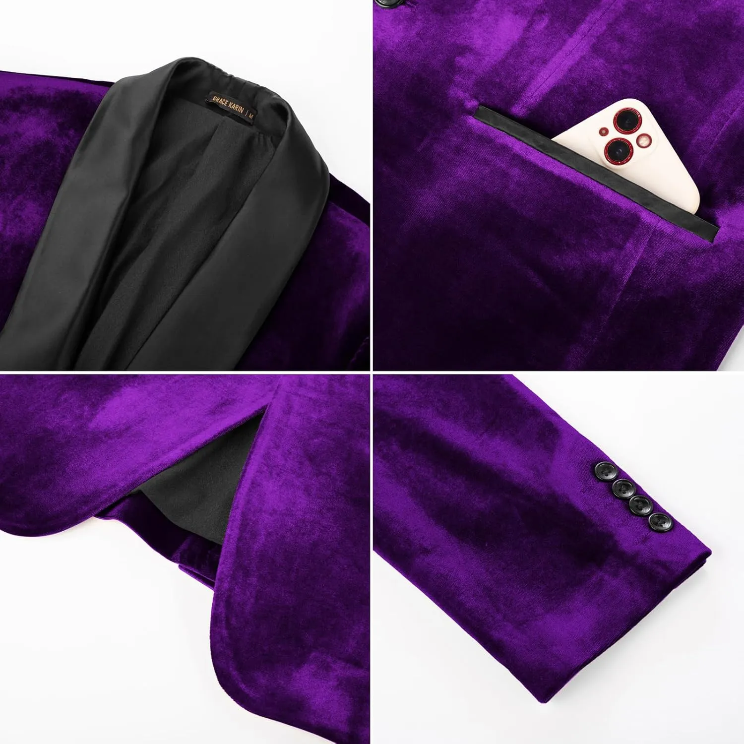GRACE KARIN Mens Velvet Blazer One Button Shawl Lapel Slim Fit Suit Jacket Sport Coat Dinner Party Prom Wedding Tuxedo