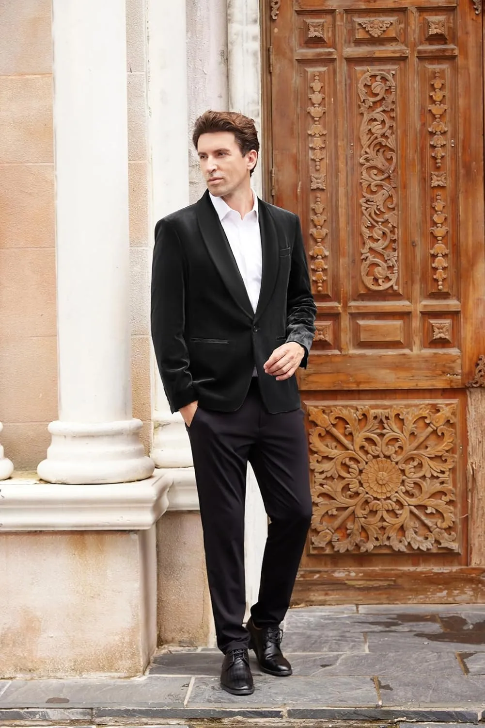 GRACE KARIN Mens Velvet Blazer One Button Shawl Lapel Slim Fit Suit Jacket Sport Coat Dinner Party Prom Wedding Tuxedo