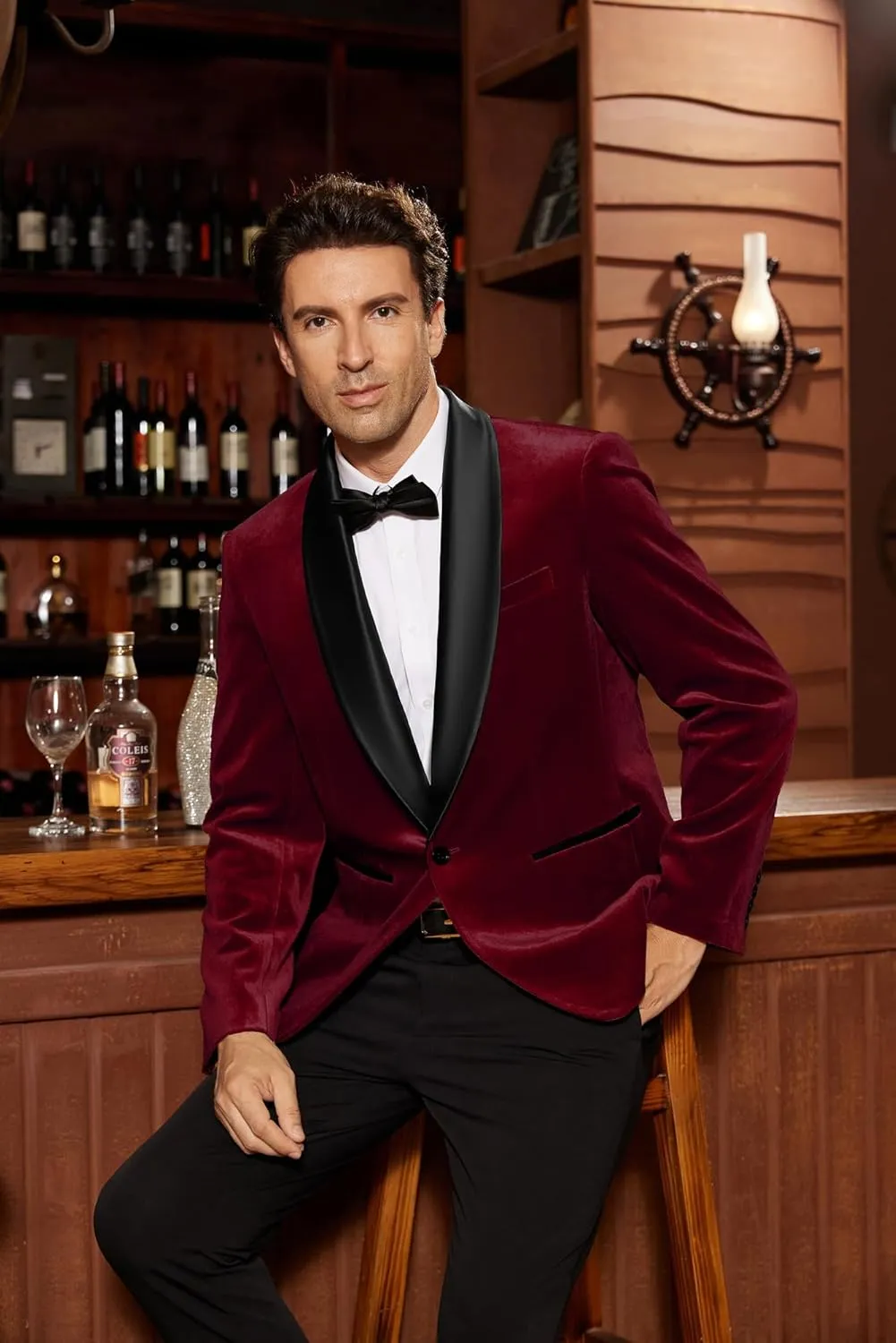 GRACE KARIN Mens Velvet Blazer One Button Shawl Lapel Slim Fit Suit Jacket Sport Coat Dinner Party Prom Wedding Tuxedo