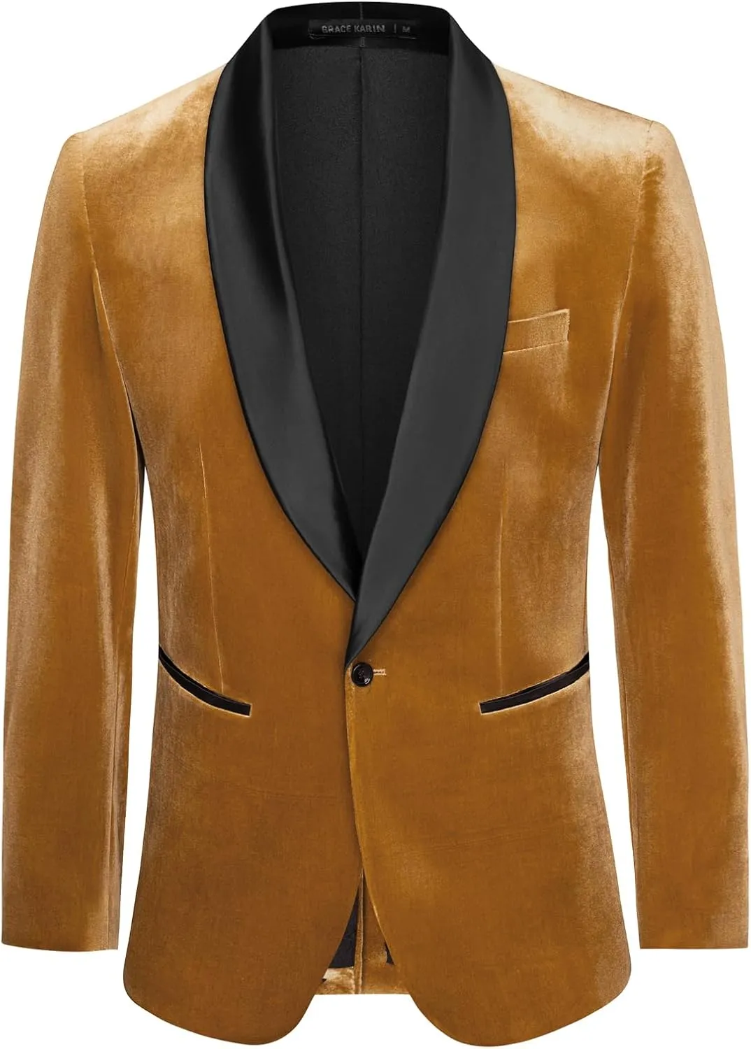 GRACE KARIN Mens Velvet Blazer One Button Shawl Lapel Slim Fit Suit Jacket Sport Coat Dinner Party Prom Wedding Tuxedo