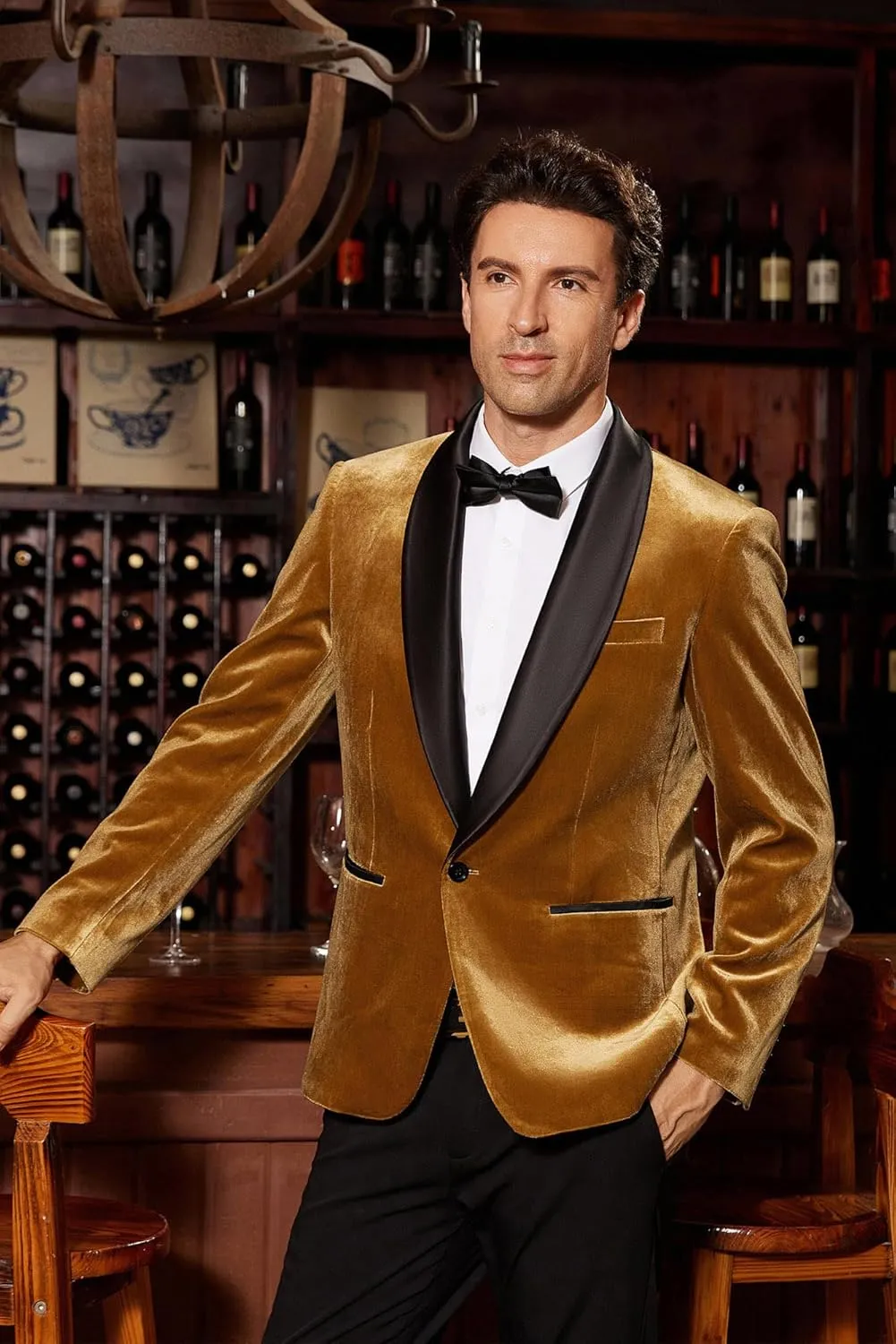 GRACE KARIN Mens Velvet Blazer One Button Shawl Lapel Slim Fit Suit Jacket Sport Coat Dinner Party Prom Wedding Tuxedo