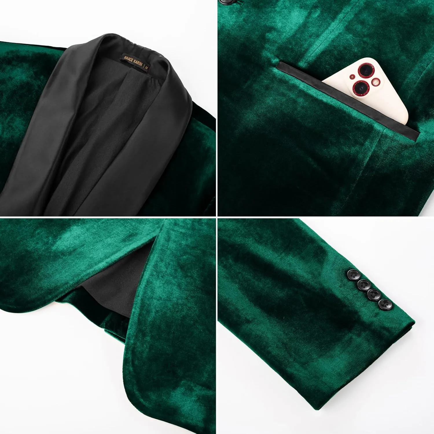 GRACE KARIN Mens Velvet Blazer One Button Shawl Lapel Slim Fit Suit Jacket Sport Coat Dinner Party Prom Wedding Tuxedo
