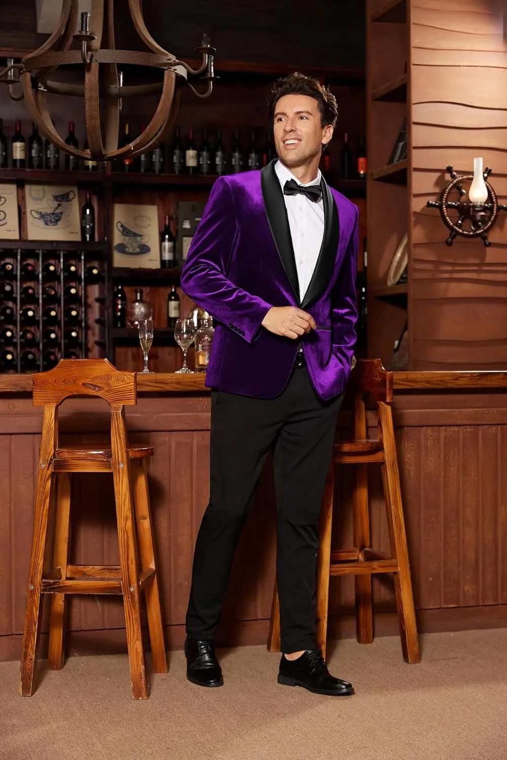GRACE KARIN Mens Velvet Blazer One Button Shawl Lapel Slim Fit Suit Jacket Sport Coat Dinner Party Prom Wedding Tuxedo