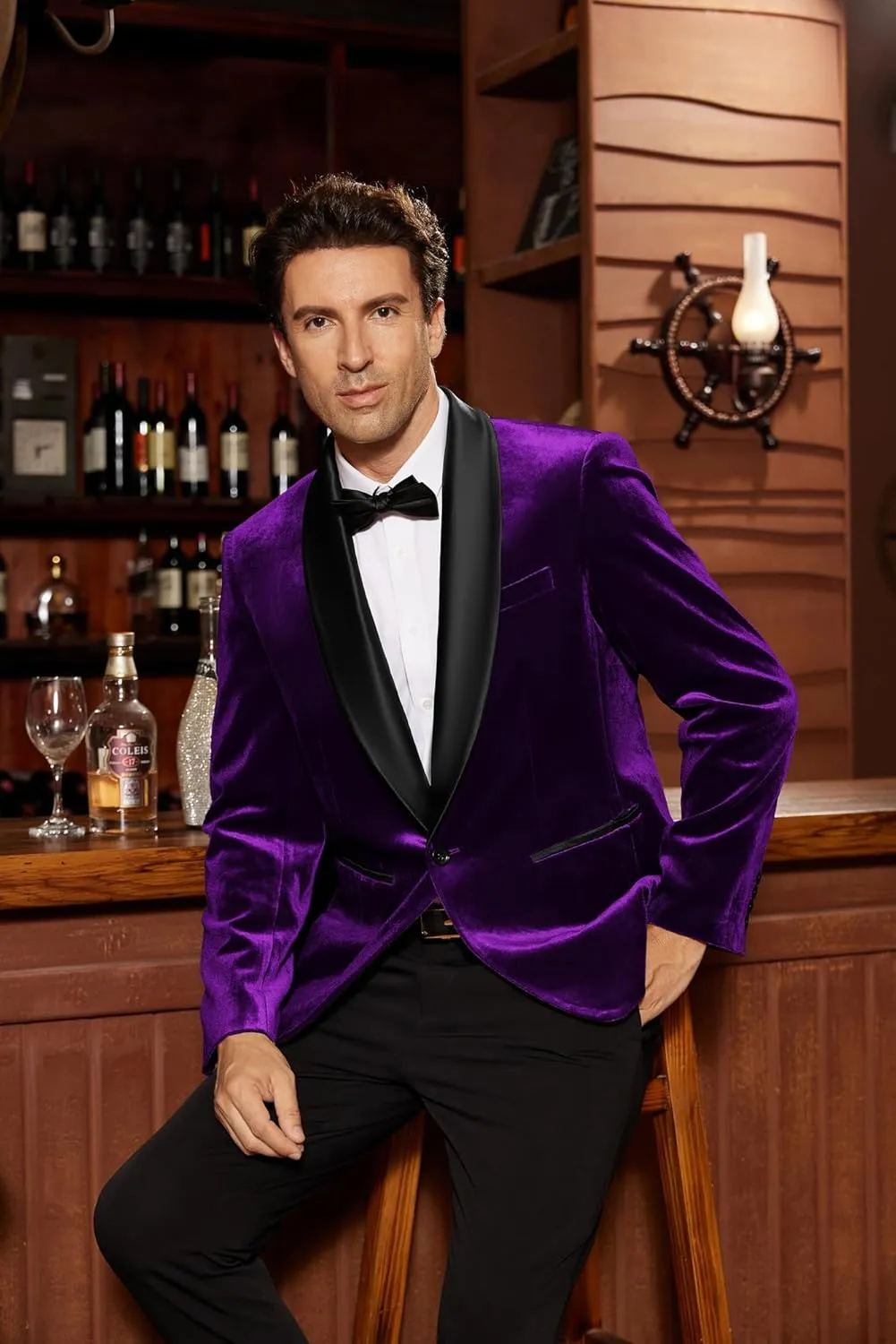 GRACE KARIN Mens Velvet Blazer One Button Shawl Lapel Slim Fit Suit Jacket Sport Coat Dinner Party Prom Wedding Tuxedo