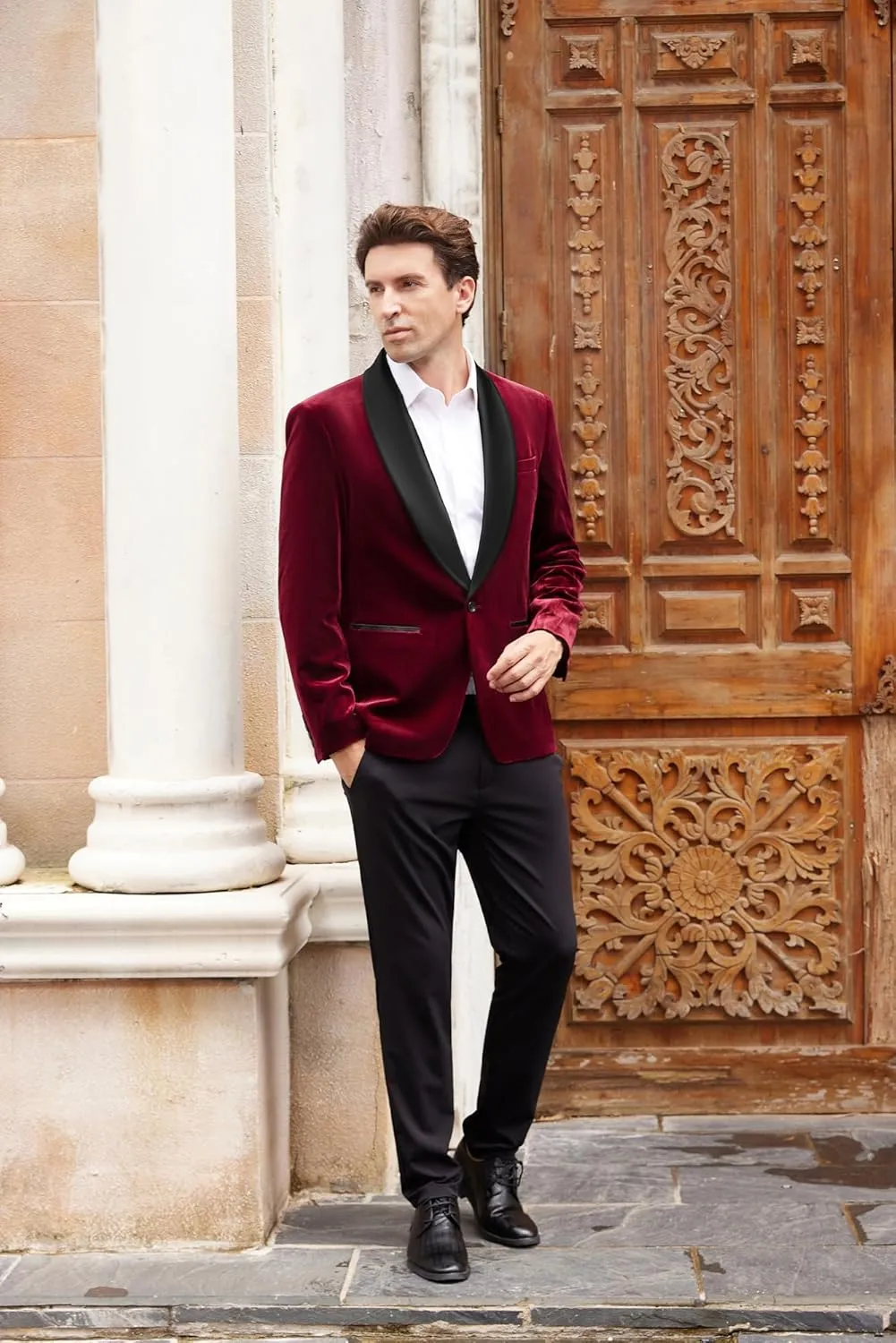 GRACE KARIN Mens Velvet Blazer One Button Shawl Lapel Slim Fit Suit Jacket Sport Coat Dinner Party Prom Wedding Tuxedo