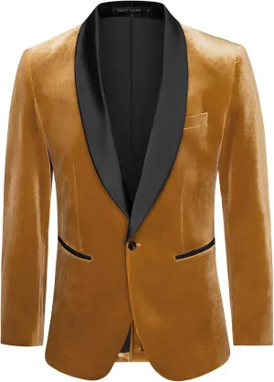 GRACE KARIN Mens Velvet Blazer One Button Shawl Lapel Slim Fit Suit Jacket Sport Coat Dinner Party Prom Wedding Tuxedo
