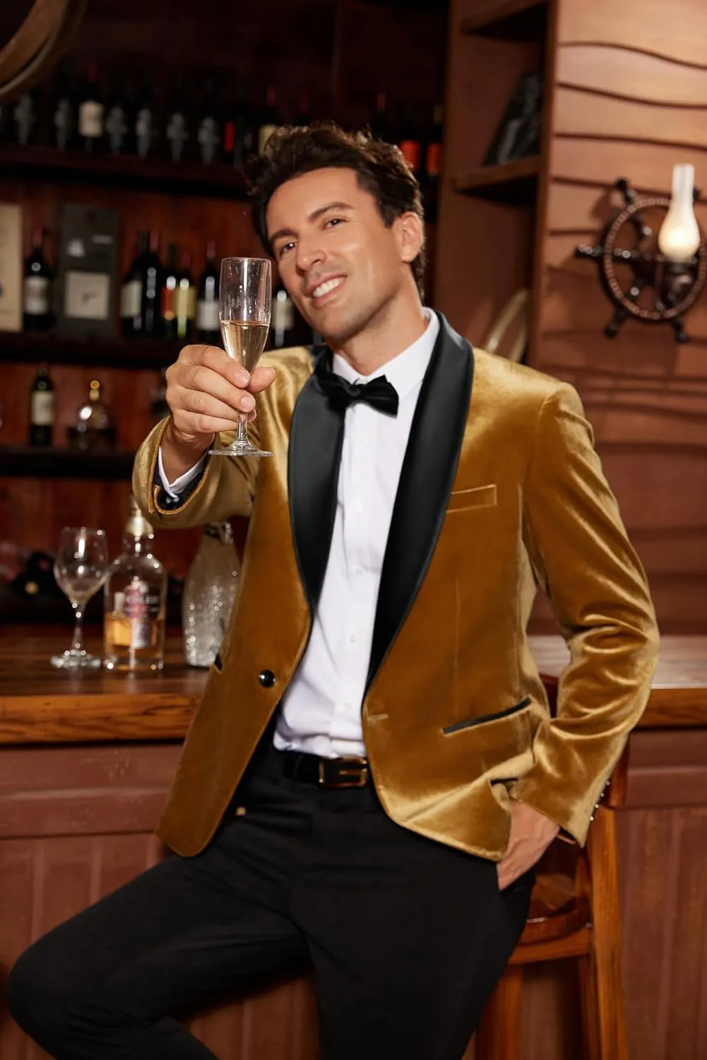 GRACE KARIN Mens Velvet Blazer One Button Shawl Lapel Slim Fit Suit Jacket Sport Coat Dinner Party Prom Wedding Tuxedo