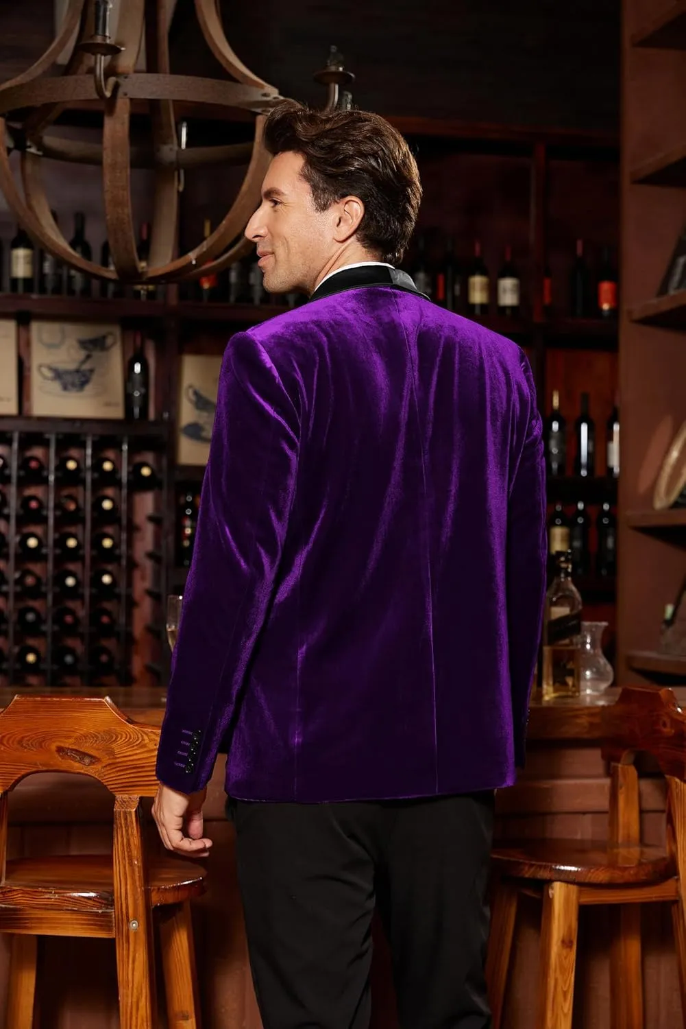 GRACE KARIN Mens Velvet Blazer One Button Shawl Lapel Slim Fit Suit Jacket Sport Coat Dinner Party Prom Wedding Tuxedo