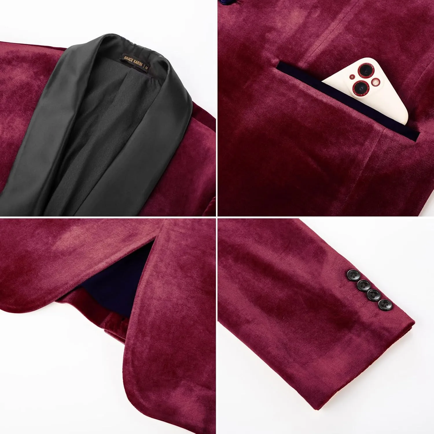 GRACE KARIN Mens Velvet Blazer One Button Shawl Lapel Slim Fit Suit Jacket Sport Coat Dinner Party Prom Wedding Tuxedo