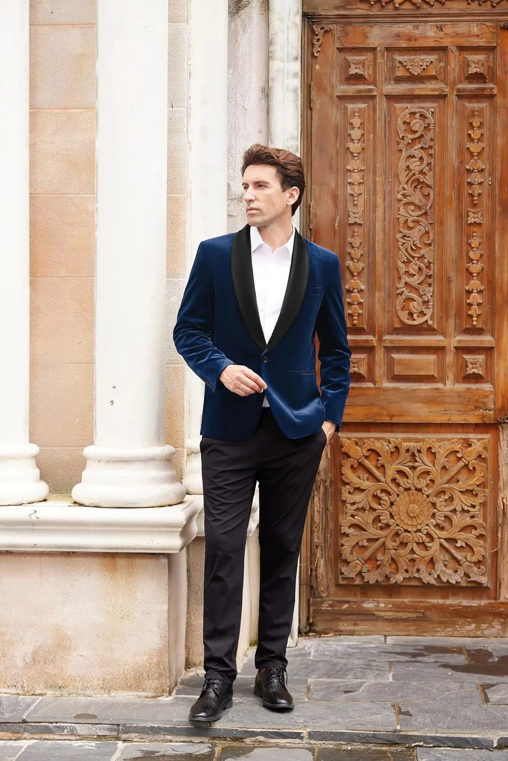 GRACE KARIN Mens Velvet Blazer One Button Shawl Lapel Slim Fit Suit Jacket Sport Coat Dinner Party Prom Wedding Tuxedo