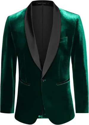 GRACE KARIN Mens Velvet Blazer One Button Shawl Lapel Slim Fit Suit Jacket Sport Coat Dinner Party Prom Wedding Tuxedo