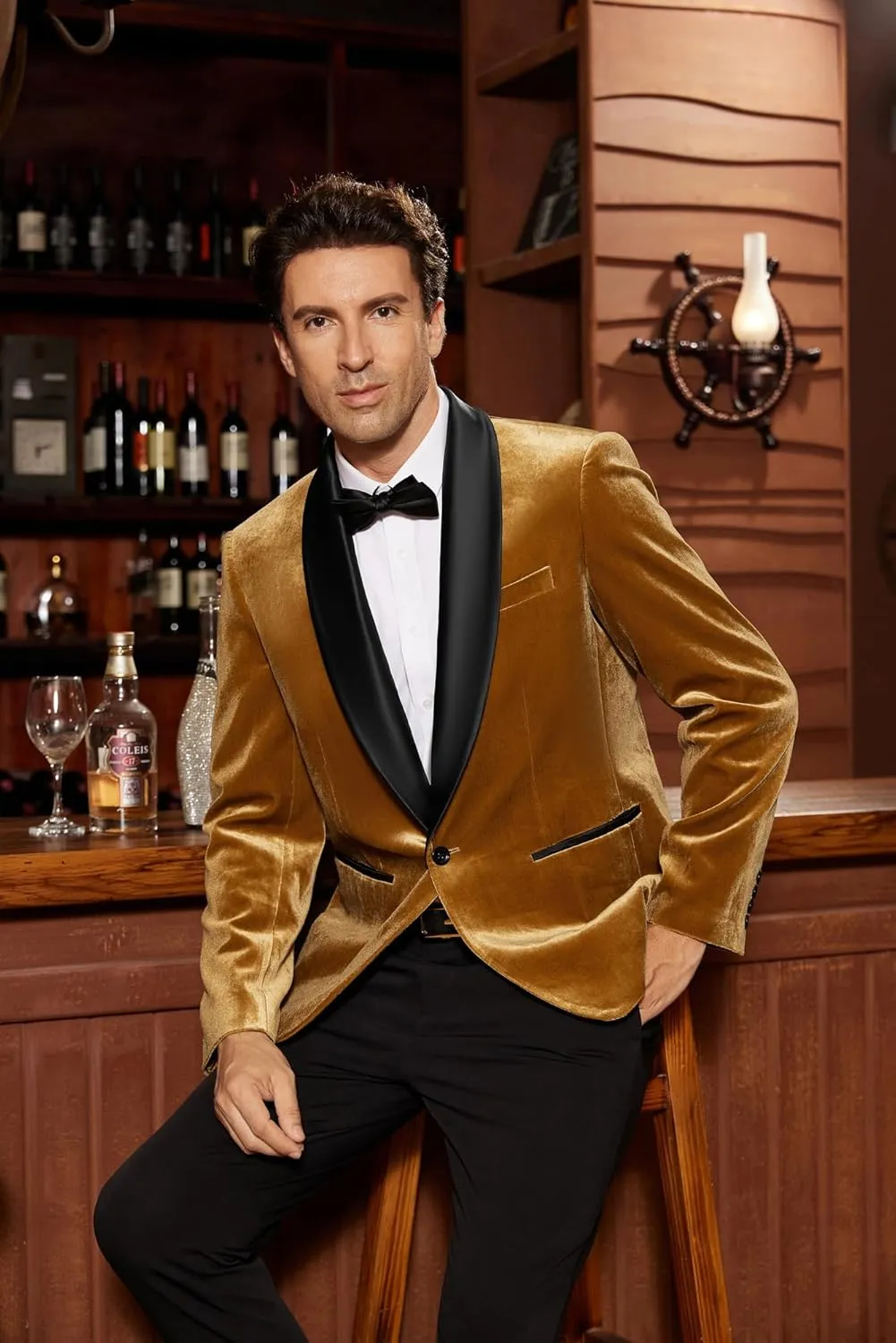 GRACE KARIN Mens Velvet Blazer One Button Shawl Lapel Slim Fit Suit Jacket Sport Coat Dinner Party Prom Wedding Tuxedo