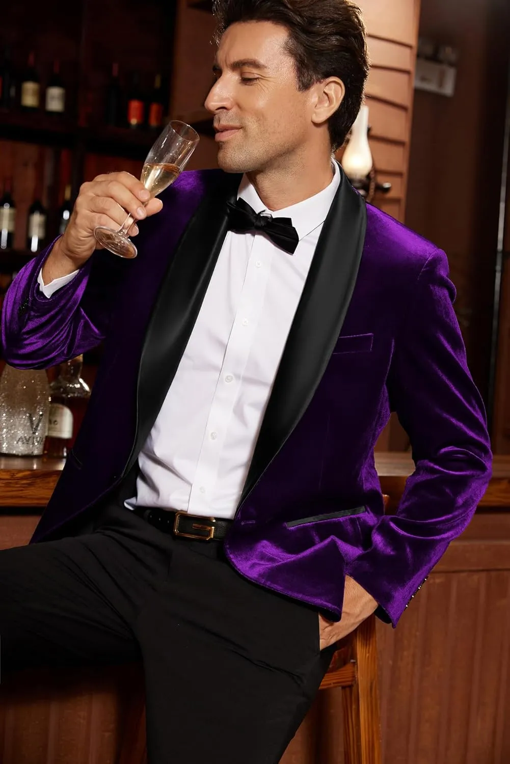 GRACE KARIN Mens Velvet Blazer One Button Shawl Lapel Slim Fit Suit Jacket Sport Coat Dinner Party Prom Wedding Tuxedo