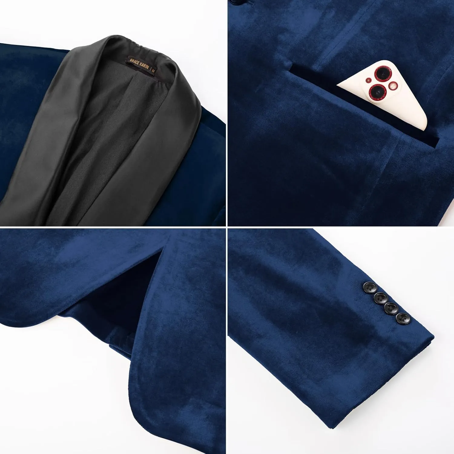 GRACE KARIN Mens Velvet Blazer One Button Shawl Lapel Slim Fit Suit Jacket Sport Coat Dinner Party Prom Wedding Tuxedo