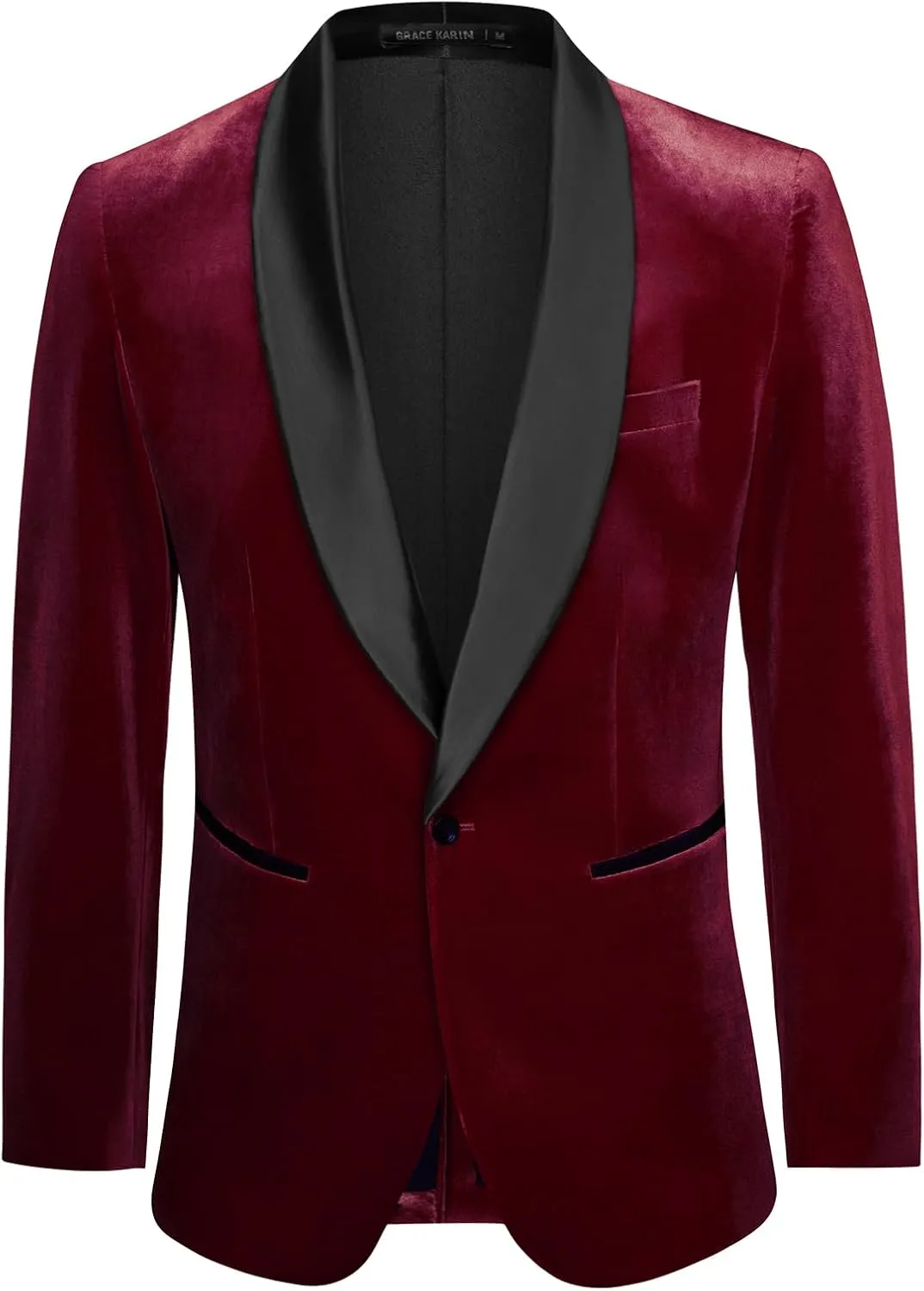 GRACE KARIN Mens Velvet Blazer One Button Shawl Lapel Slim Fit Suit Jacket Sport Coat Dinner Party Prom Wedding Tuxedo