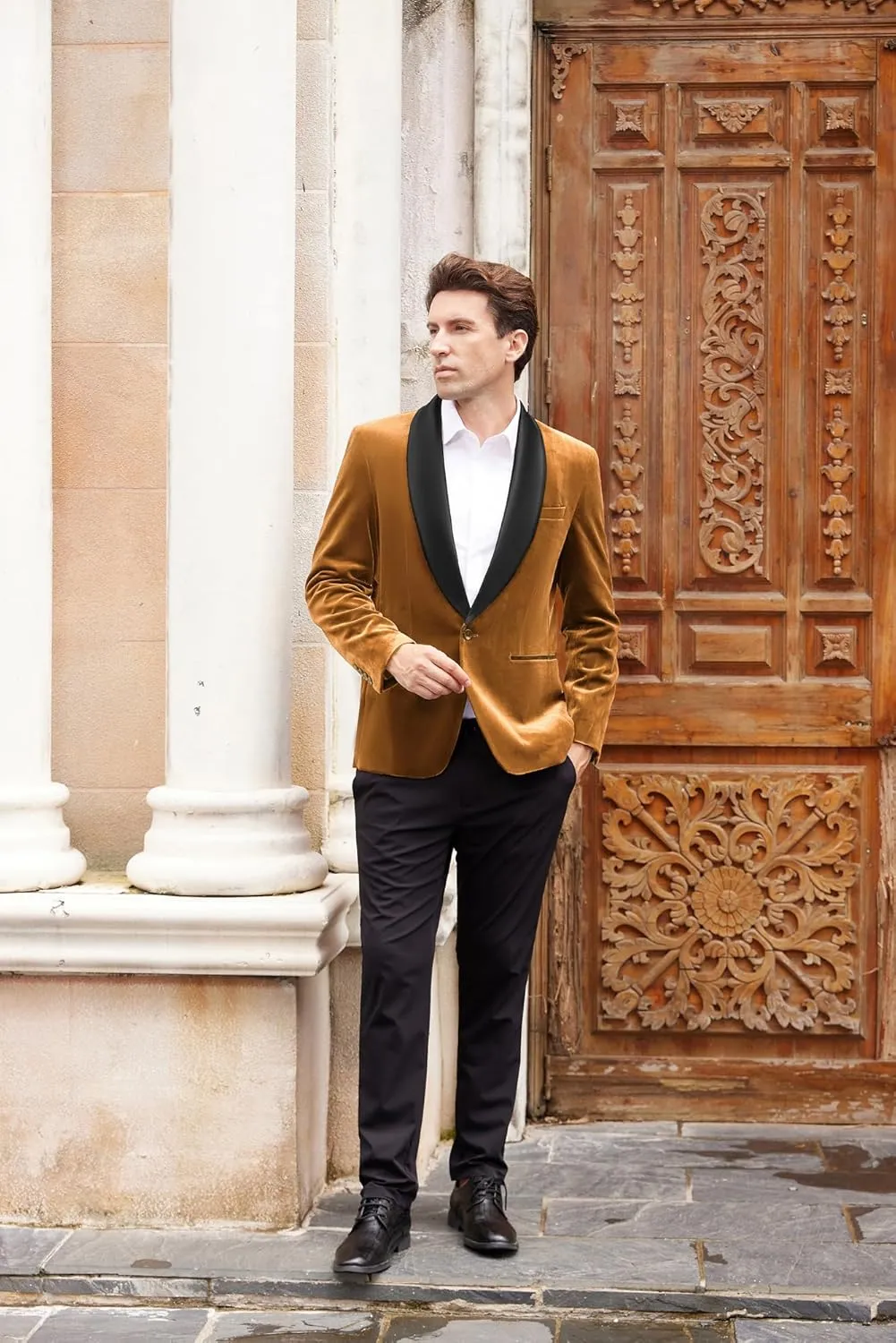 GRACE KARIN Mens Velvet Blazer One Button Shawl Lapel Slim Fit Suit Jacket Sport Coat Dinner Party Prom Wedding Tuxedo
