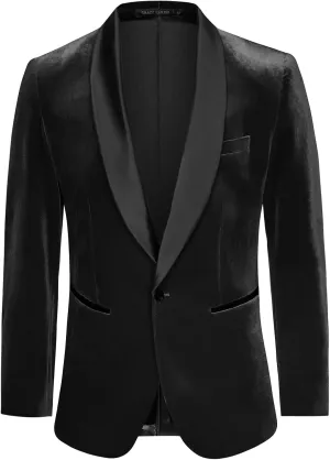 GRACE KARIN Mens Velvet Blazer One Button Shawl Lapel Slim Fit Suit Jacket Sport Coat Dinner Party Prom Wedding Tuxedo