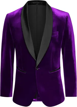 GRACE KARIN Mens Velvet Blazer One Button Shawl Lapel Slim Fit Suit Jacket Sport Coat Dinner Party Prom Wedding Tuxedo