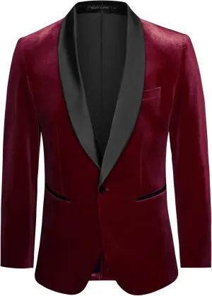 GRACE KARIN Mens Velvet Blazer One Button Shawl Lapel Slim Fit Suit Jacket Sport Coat Dinner Party Prom Wedding Tuxedo