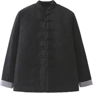 GUOYUXIAO Winter Chinese Style Men's Cotton Jacket, Padded, Thickened, Warm, Cotton Linen Coat