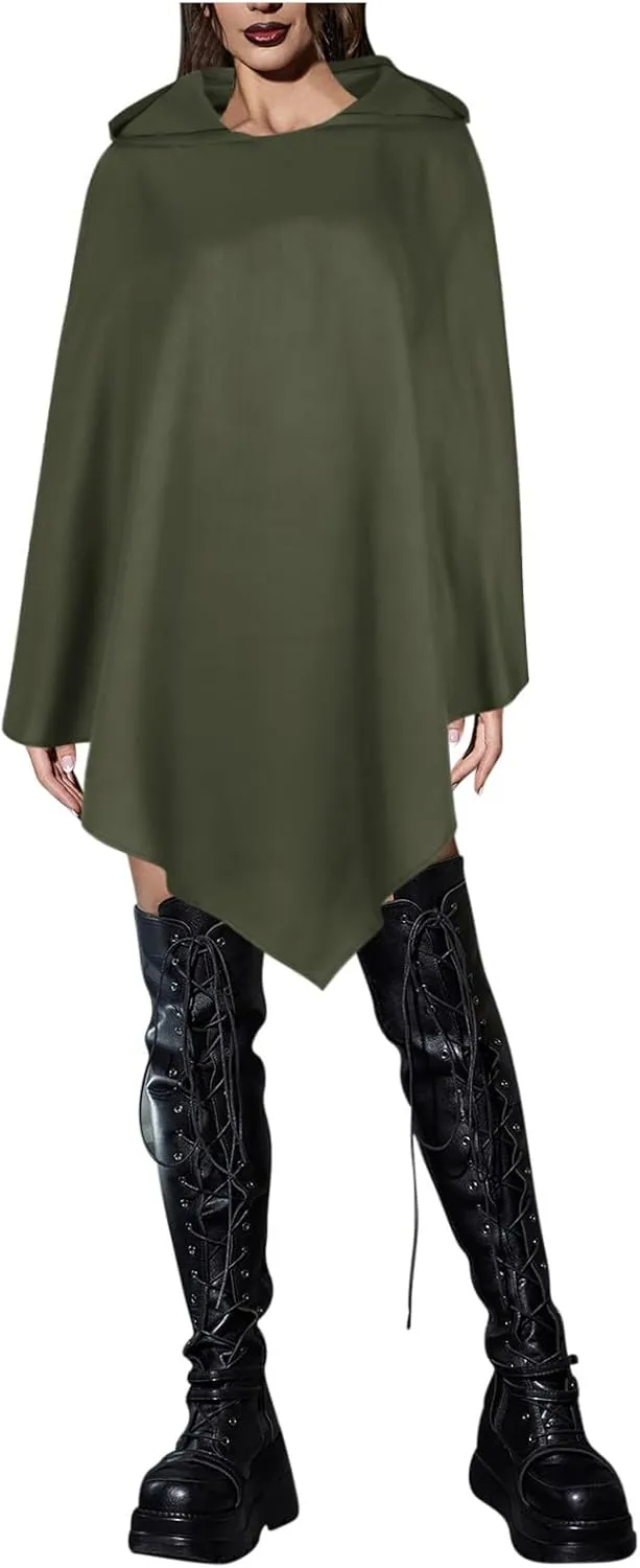Halloween Cape for Adult Children Y2K Irregular Sickle Design Hooded Cape Short Lightweight Flowy Hem Cloak