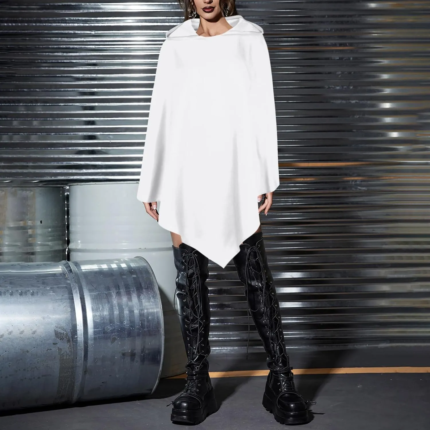 Halloween Cape for Adult Children Y2K Irregular Sickle Design Hooded Cape Short Lightweight Flowy Hem Cloak