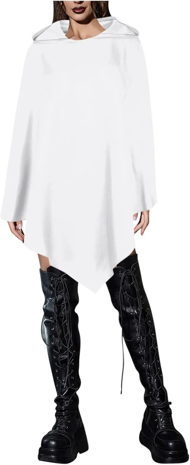 Halloween Cape for Adult Children Y2K Irregular Sickle Design Hooded Cape Short Lightweight Flowy Hem Cloak