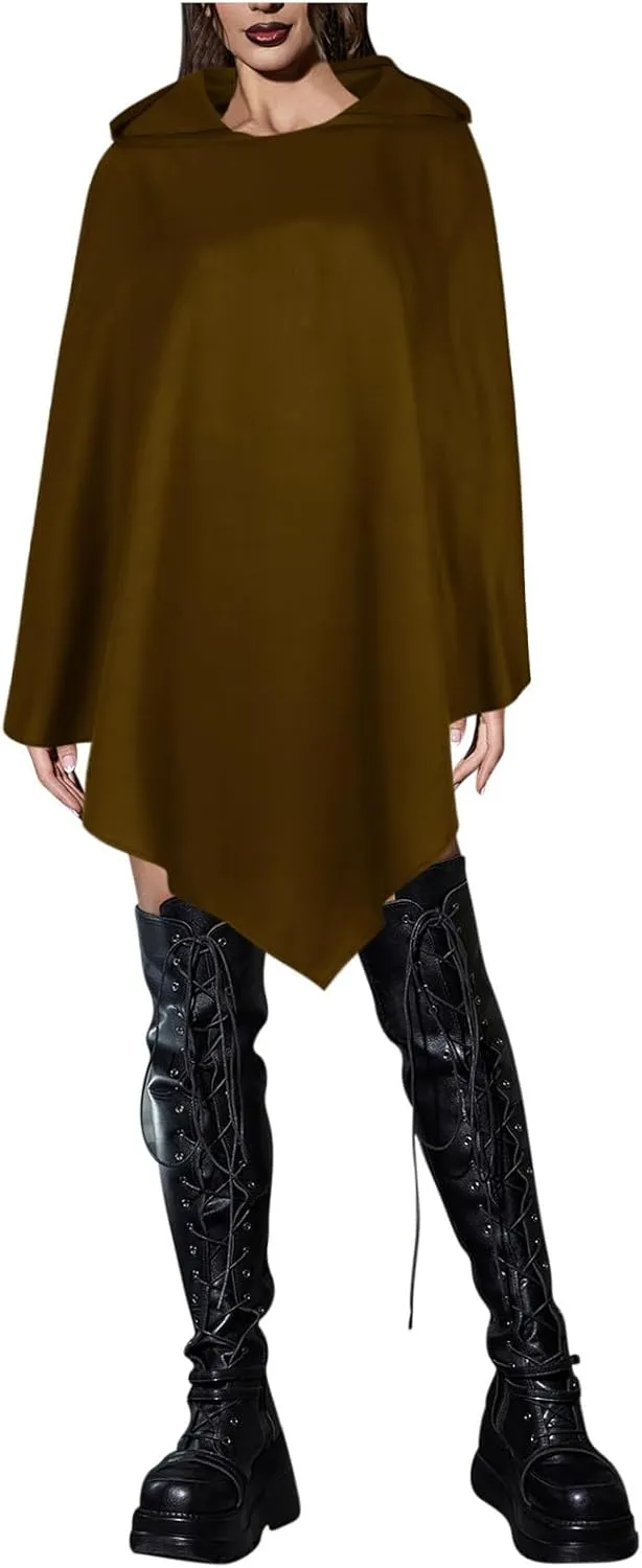 Halloween Cape for Adult Children Y2K Irregular Sickle Design Hooded Cape Short Lightweight Flowy Hem Cloak