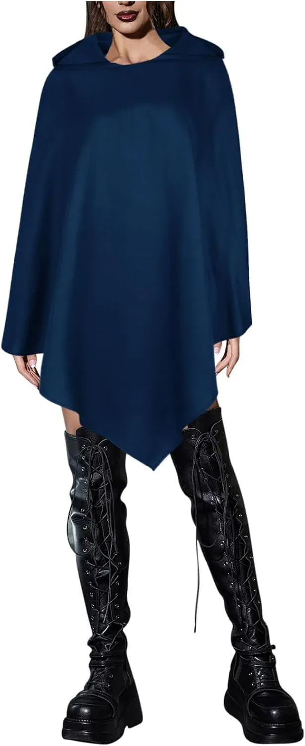 Halloween Cape for Adult Children Y2K Irregular Sickle Design Hooded Cape Short Lightweight Flowy Hem Cloak