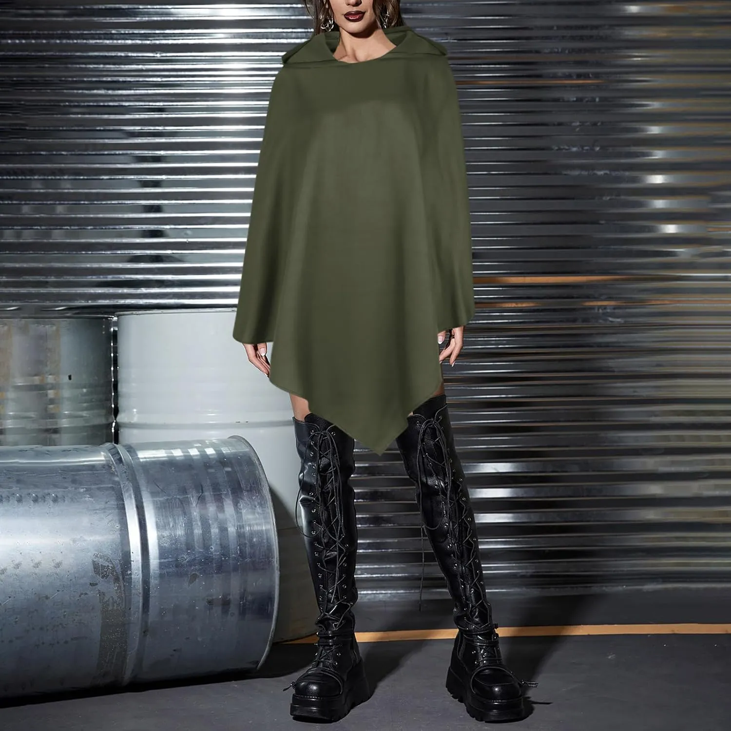 Halloween Cape for Adult Children Y2K Irregular Sickle Design Hooded Cape Short Lightweight Flowy Hem Cloak