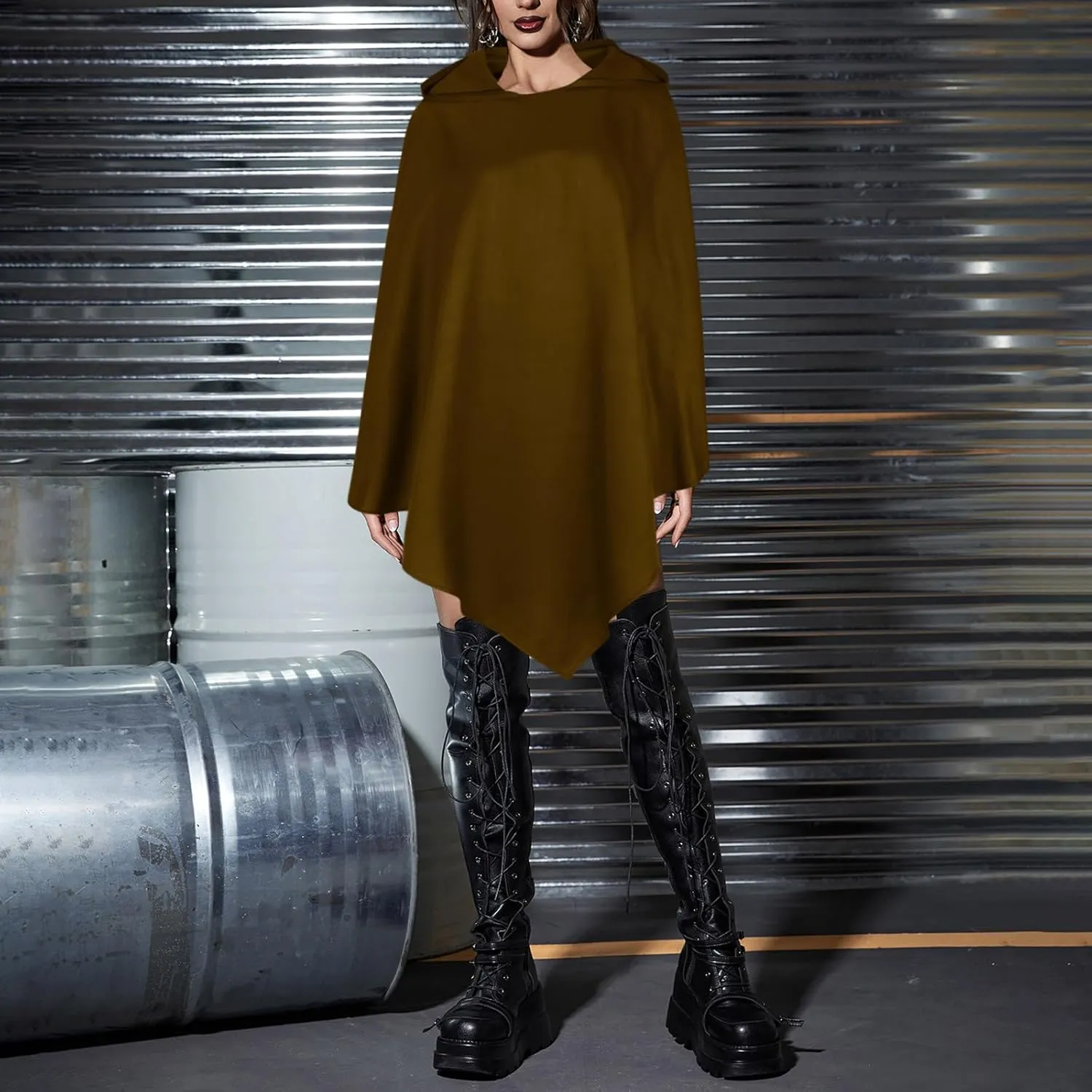 Halloween Cape for Adult Children Y2K Irregular Sickle Design Hooded Cape Short Lightweight Flowy Hem Cloak