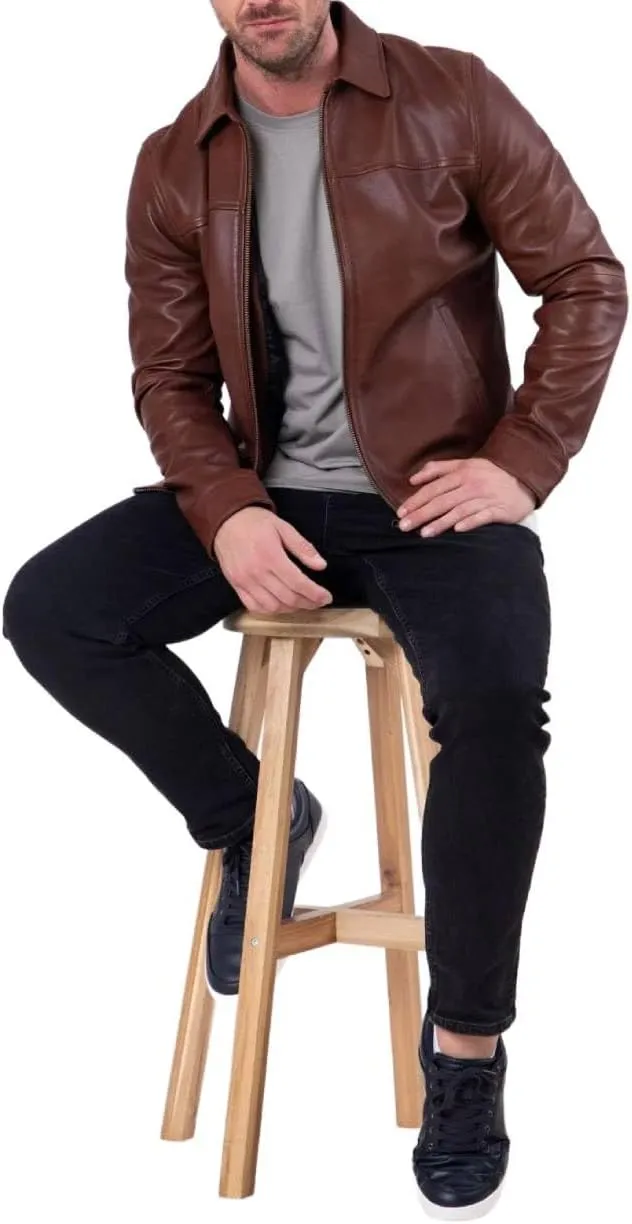 H&D Clothing Polo Collar Premium Leather Jacket Men Old School Style Everyday Wear Real Lambskin Mens Leather Jacket