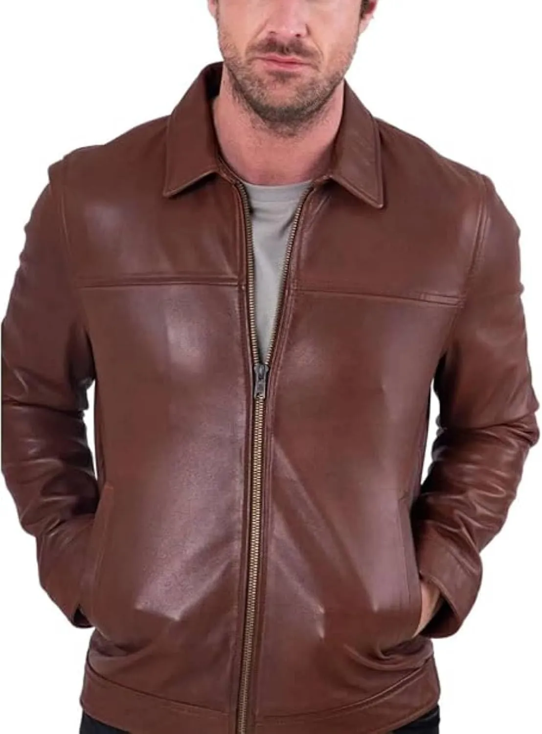 H&D Clothing Polo Collar Premium Leather Jacket Men Old School Style Everyday Wear Real Lambskin Mens Leather Jacket