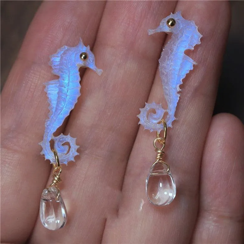 Hand Made Resin Carved Hippocampal Earrings