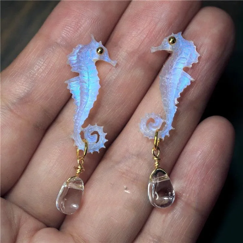Hand Made Resin Carved Hippocampal Earrings