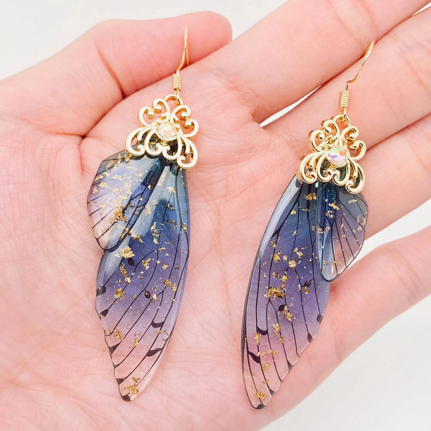 Handmade Fairy Wings Earrings Insect Butterfly Wing: Black silver