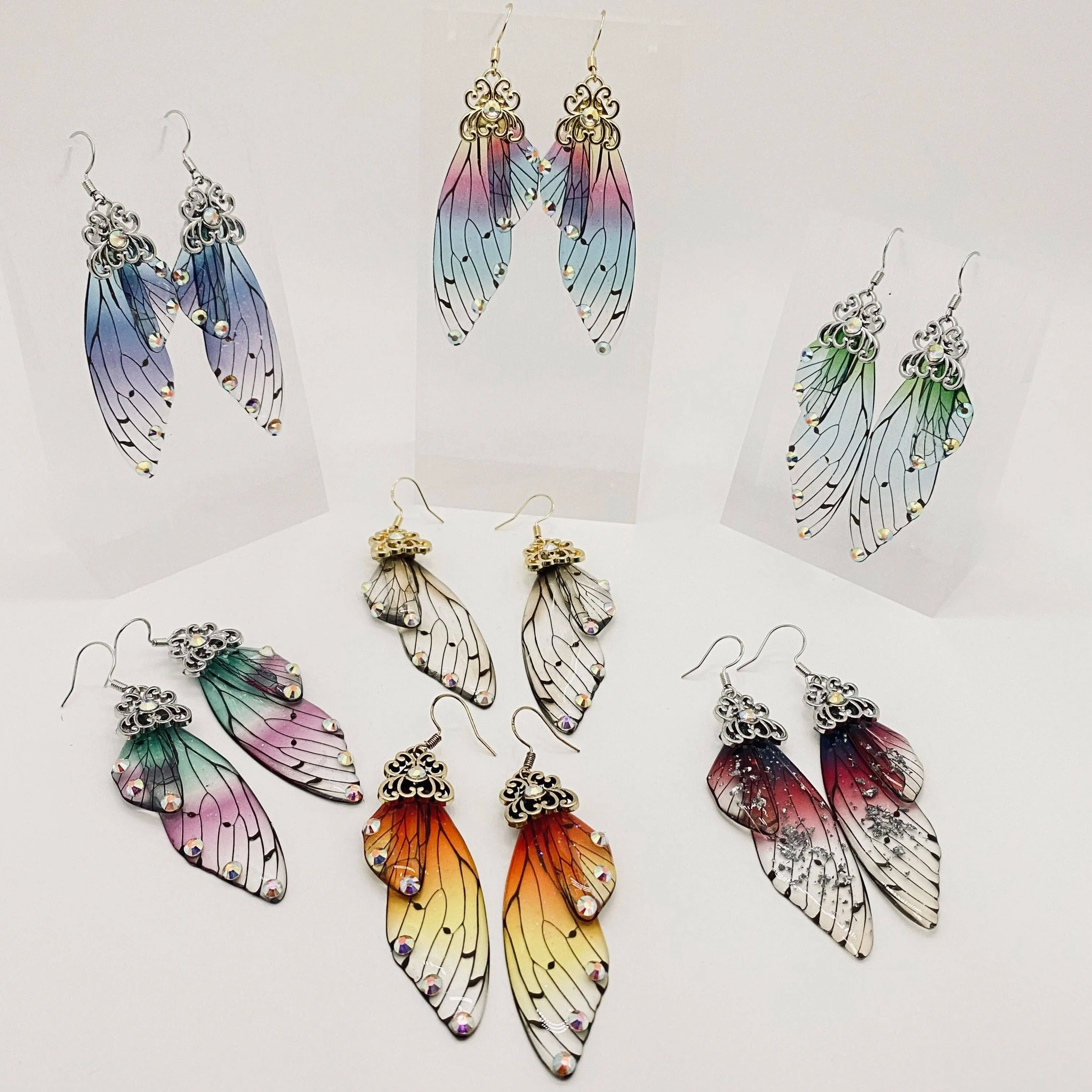 Handmade Fairy Wings Earrings Insect Butterfly Wing: Black silver