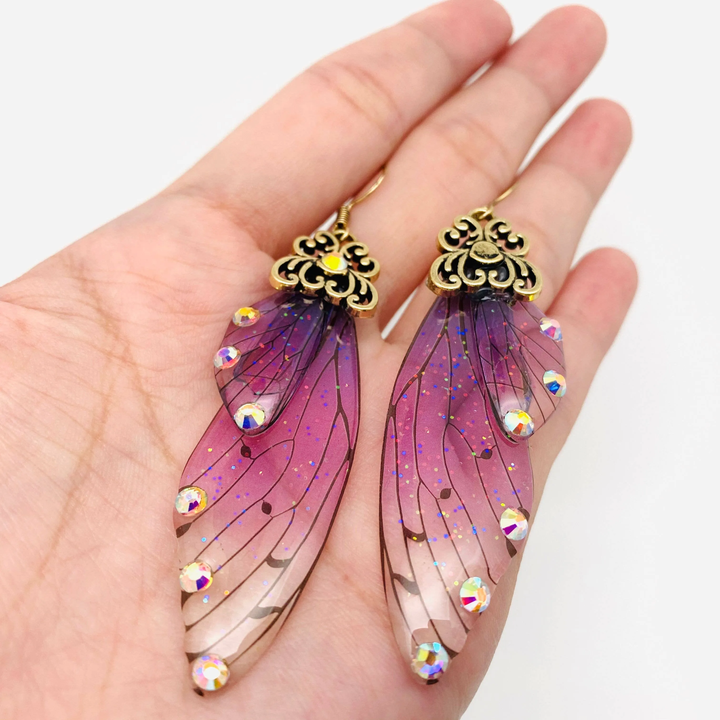 Handmade Fairy Wings Earrings Insect Butterfly Wing: Black silver