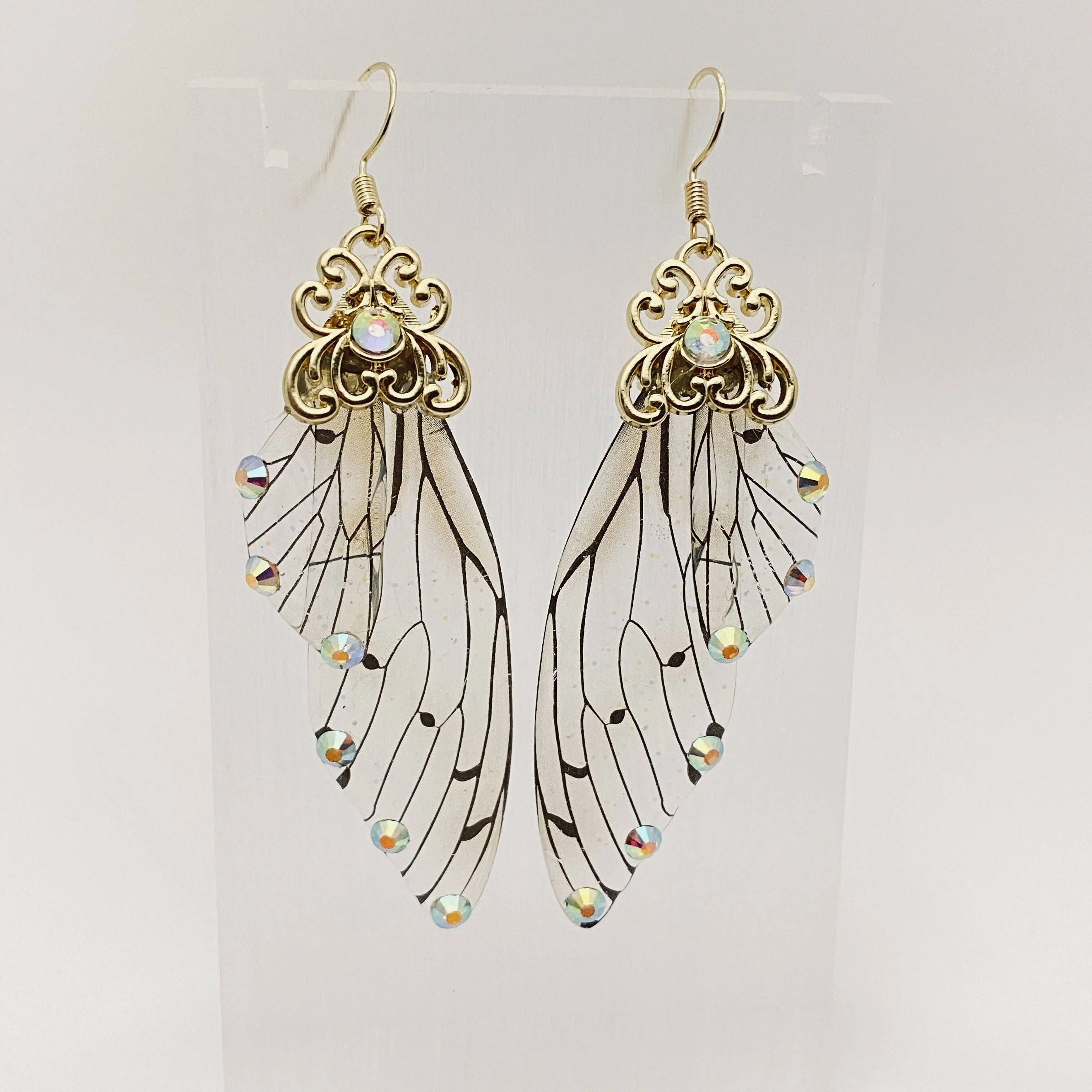 Handmade Fairy Wings Earrings Insect Butterfly Wing: Black silver