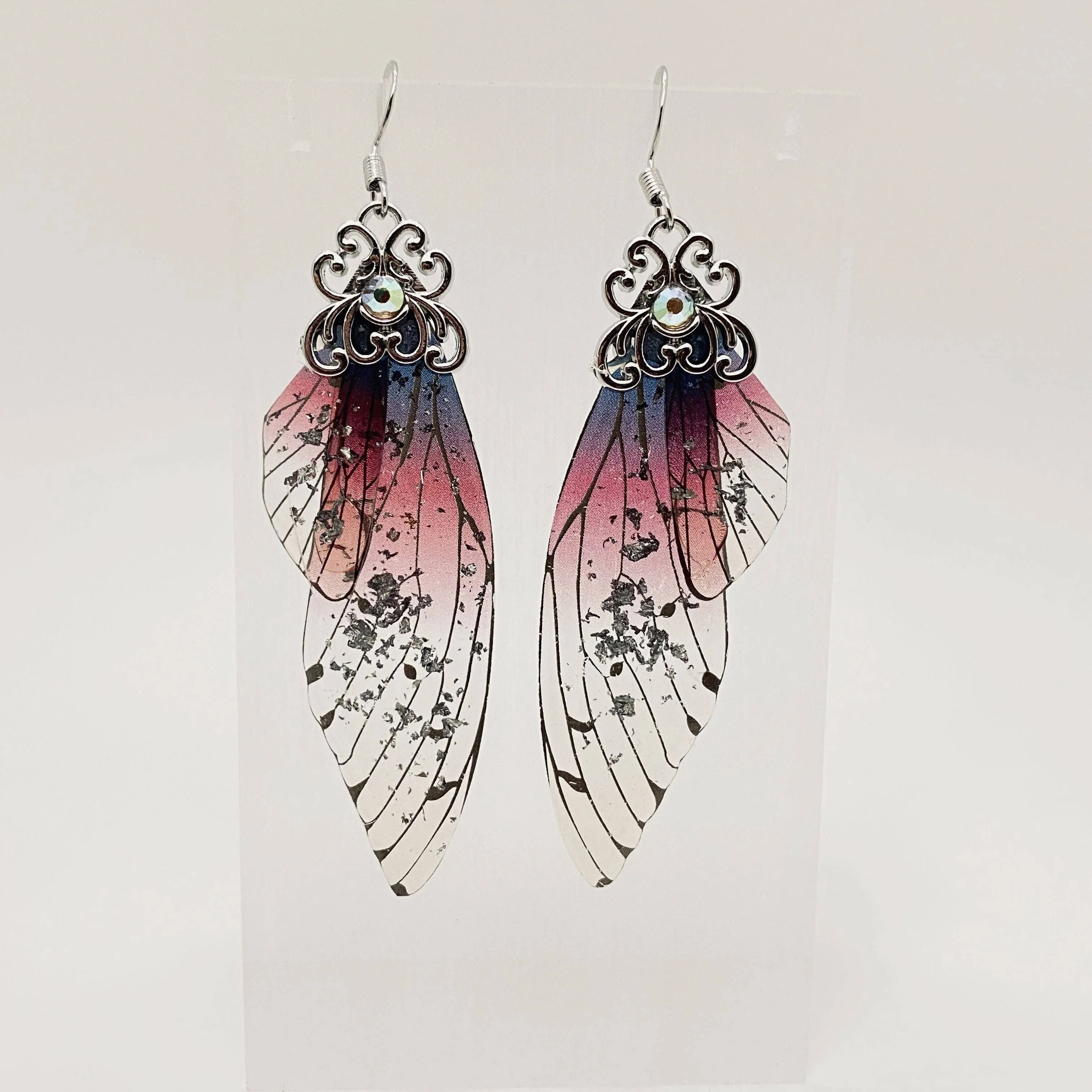 Handmade Fairy Wings Earrings Insect Butterfly Wing: Black silver