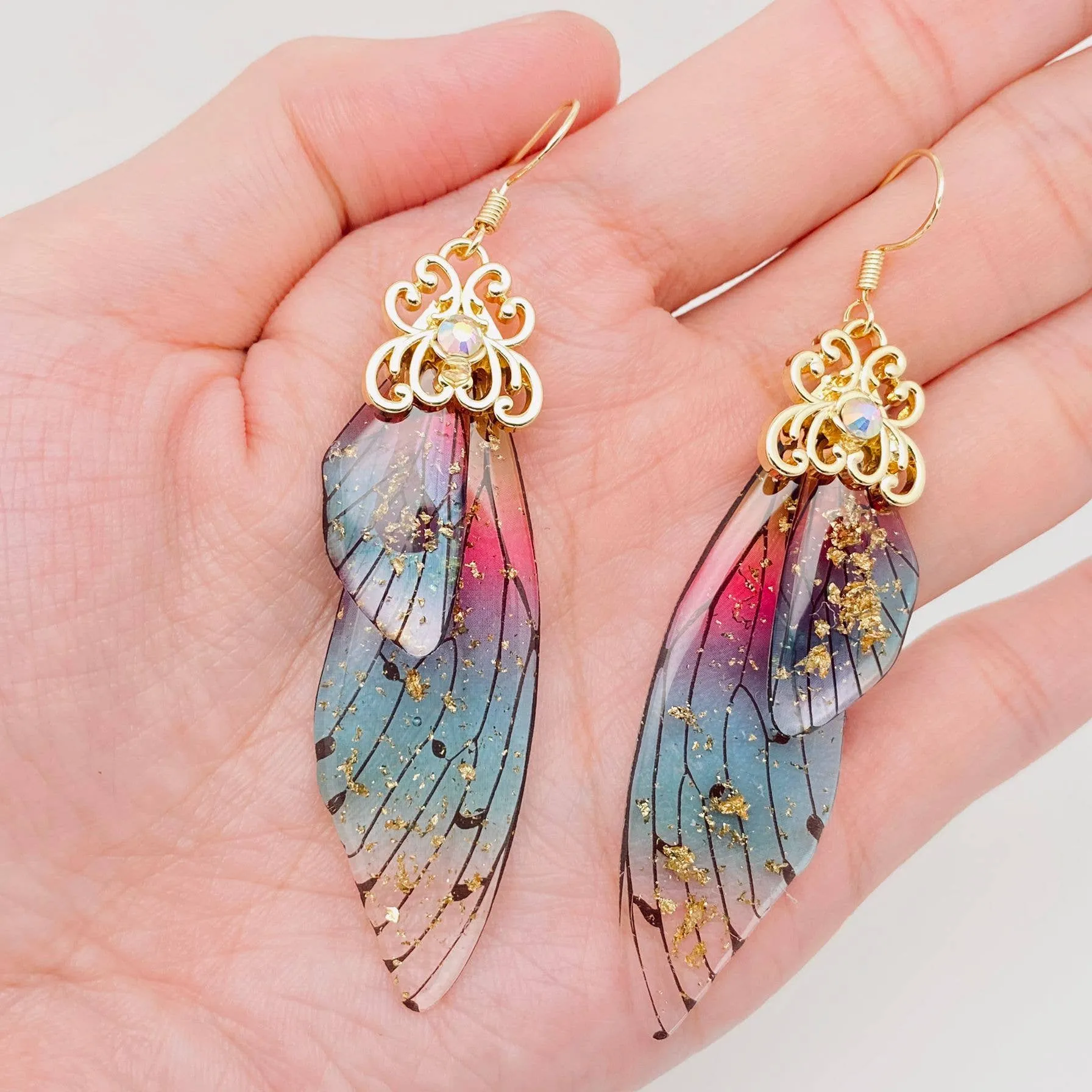 Handmade Fairy Wings Earrings Insect Butterfly Wing: Black silver