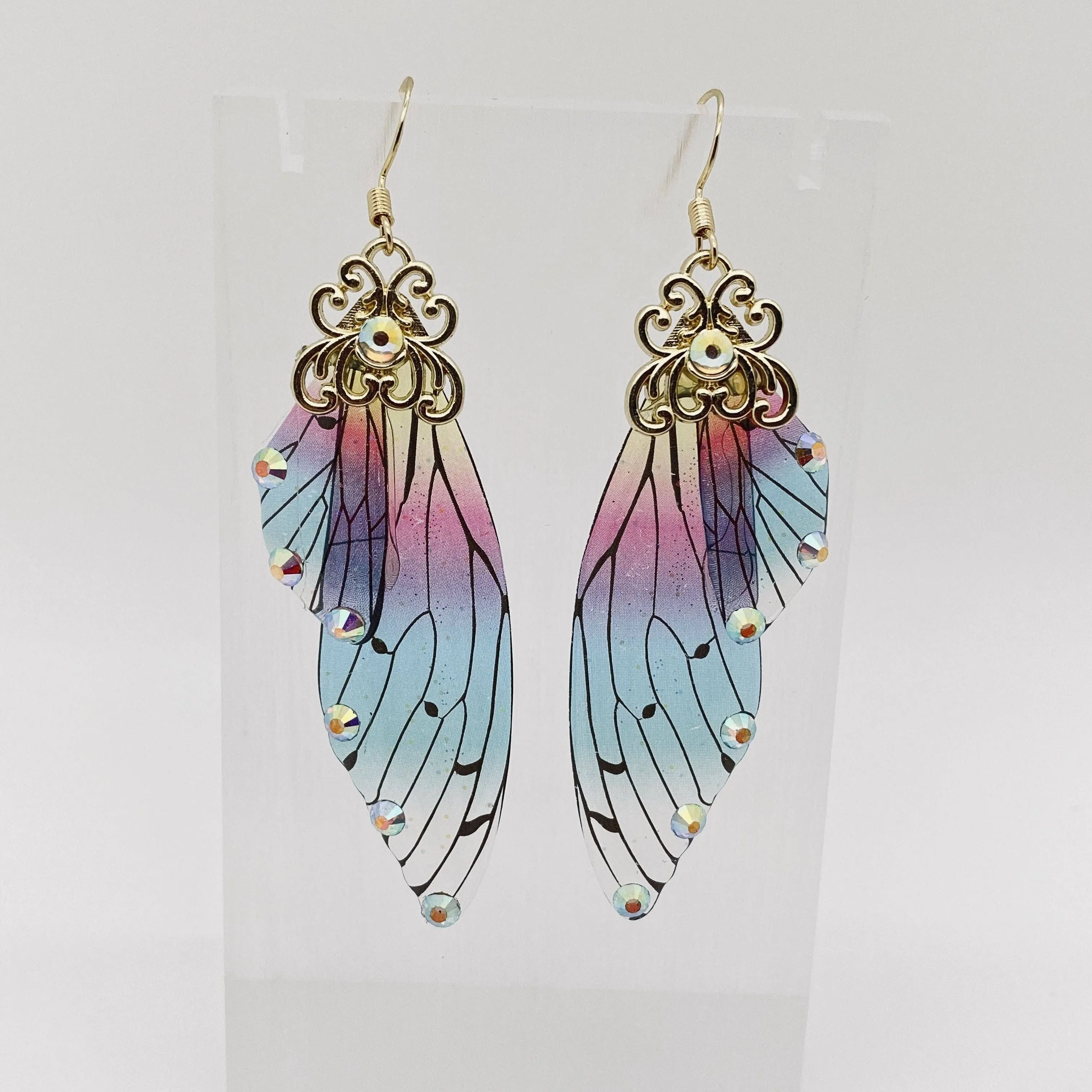 Handmade Fairy Wings Earrings Insect Butterfly Wing: Black silver
